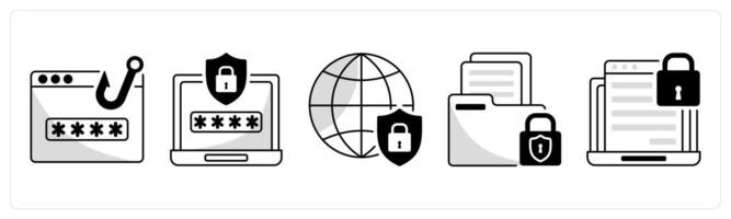A set of 5 security icons as password phishing, password safety, network security vector