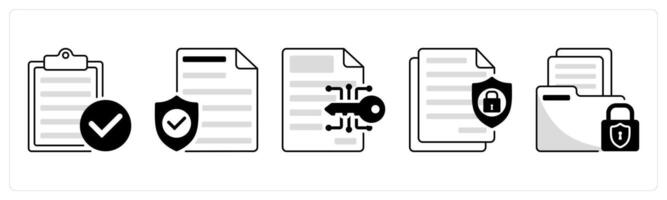 A set of 5 security icons as firewall, file security, data encryption vector