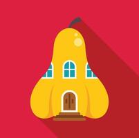 Pear shaped house with windows and door on red background vector