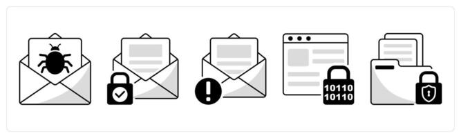 A set of 5 security icons as email virus, mail protection, spam vector
