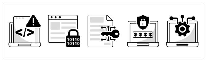 A set of 5 security icons as code issue, password encryption, data encryption vector