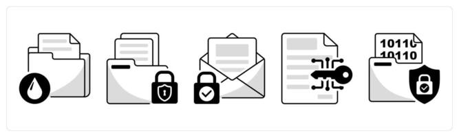 A set of 5 security icons as data leak, folder protection, mail protection vector