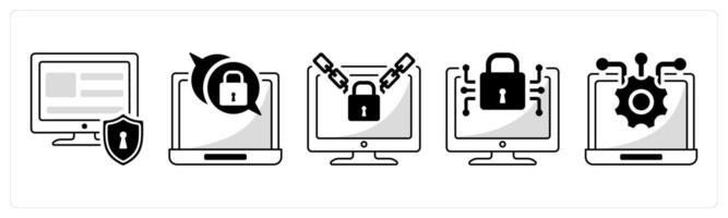 A set of 5 security icons as computer security, end to end encryption, ransomware vector
