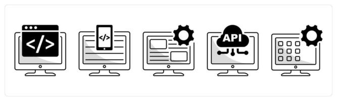 A set of 5 web design icons as web development, adaptive coding, user interface vector