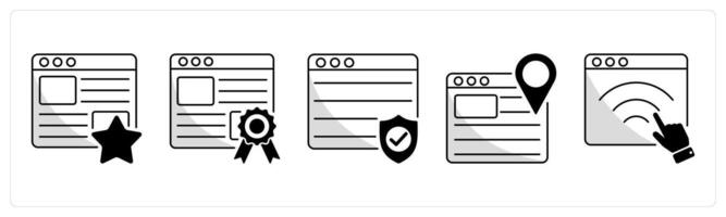 A set of 5 web design icons as favorite website, page quality, web security vector