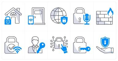 A set of 10 security icons as home protection, smart lock, network security vector
