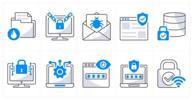 A set of 10 security icons as data leak, ransomware, email virus vector