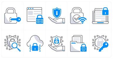 A set of 10 security icons as access lock, password encryption, protection vector