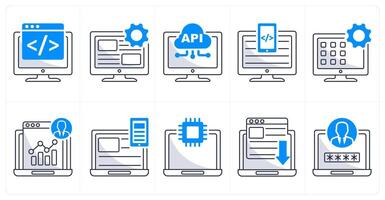 A set of 10 web design icons as web development, user interface, api interface vector