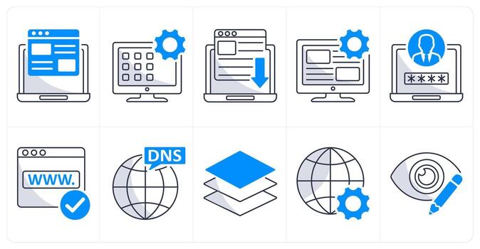 A set of 10 web design icons as web page design, application, landing page vector