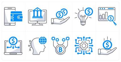 A set of 10 blockchain icons as digital wallet, digital banking, pay off vector