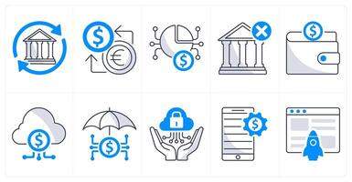 A set of 10 blockchain icons as bank transfer, money exchange, crypto currency vector