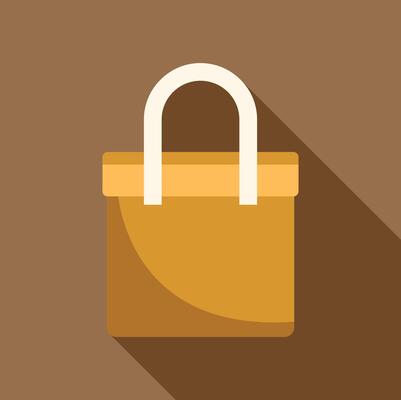 Yellow shopping bag with white handles on brown background