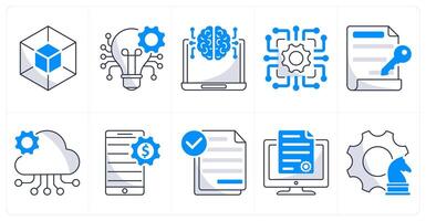 A set of 10 blockchain icons as blockchain, disruptive innovation, cognitive computing vector
