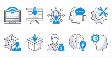 A set of 10 business icons as computer technology, business startup, communication and network vector