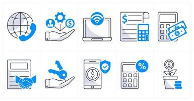 A set of 10 business icons as international conference call, resource allocation, internet access vector
