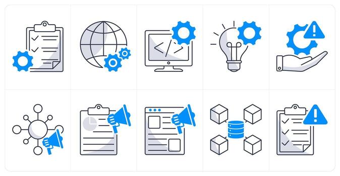 A set of 10 business icons as project management, global setting, development vector