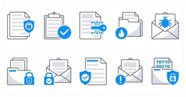 A set of 10 security icons as confidential information, verification report, data encryption vector