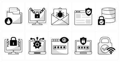 A set of 10 security icons as data leak, ransomware, email virus vector