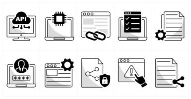 A set of 10 web design icons as api interface, technology, backlink vector