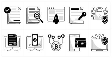 A set of 10 blockchain icons as smart contract, data, fintech, digital key vector
