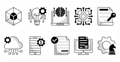 A set of 10 blockchain icons as blockchain, disruptive innovation, cognitive computing vector