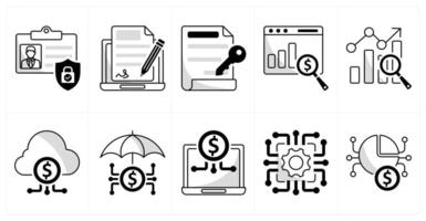 A set of 10 blockchain icons as id protection, electronic signature, digital key vector