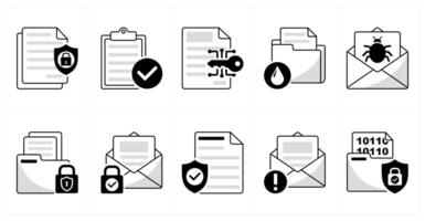 A set of 10 security icons as confidential information, verification report, data encryption vector