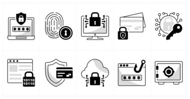 A set of 10 security icons as password safety, fingerprint security, cyber security vector