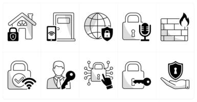 A set of 10 security icons as home protection, smart lock, network security vector