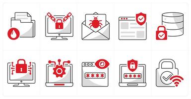 A set of 10 security icons as data leak, ransomware, email virus vector