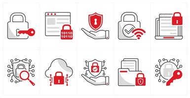 A set of 10 security icons as access lock, password encryption, protection vector