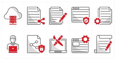 A set of 10 web design icons as web hosting, file sharing, copywriting vector
