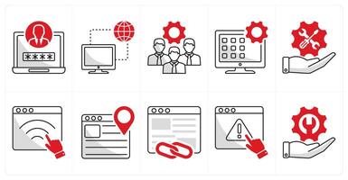 A set of 10 web design icons as admin login, connection, development team vector