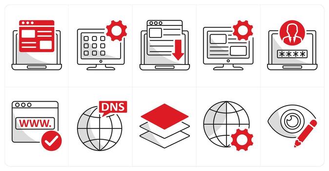 A set of 10 web design icons as web page design, application, landing page vector