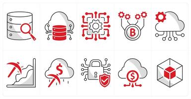 A set of 10 blockchain icons as big data analytics, big data, technology vector