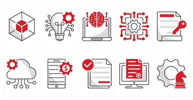 A set of 10 blockchain icons as blockchain, disruptive innovation, cognitive computing vector