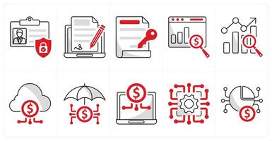 A set of 10 blockchain icons as id protection, electronic signature, digital key vector