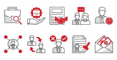 A set of 10 business icons as job search, job offer, partnership vector