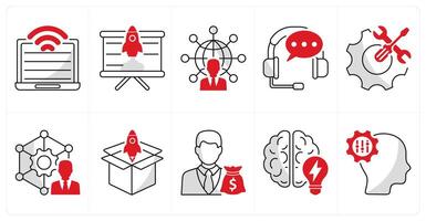 A set of 10 business icons as computer technology, business startup, communication and network vector