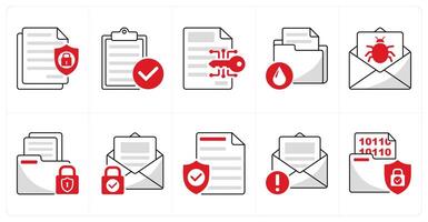 A set of 10 security icons as confidential information, verification report, data encryption vector