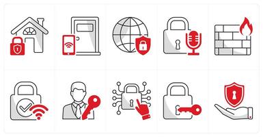 A set of 10 security icons as home protection, smart lock, network security vector