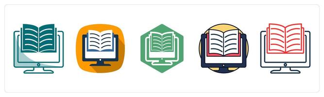 A set of 5 E-learning icons as Online, Education, Digital vector
