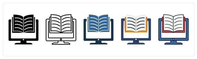 A set of 5 E-learning icons as Online, Education, Digital vector