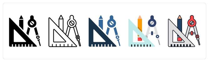 A set of 5 Geometry icons as Shapes, Angles, Lines vector