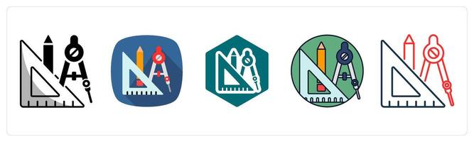 A set of 5 Geometry icons as Shapes, Angles, Lines vector