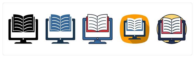 A set of 5 E-learning icons as Online, Education, Digital vector