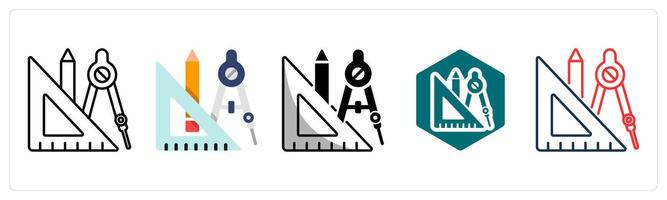 A set of 5 Geometry icons as Shapes, Angles, Lines vector