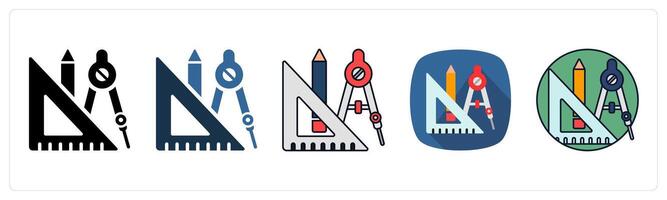 A set of 5 Geometry icons as Shapes, Angles, Lines vector