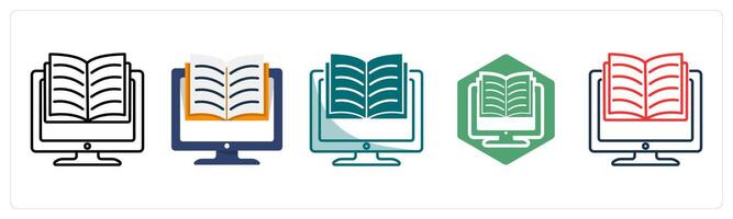A set of 5 E-learning icons as Online, Education, Digital vector